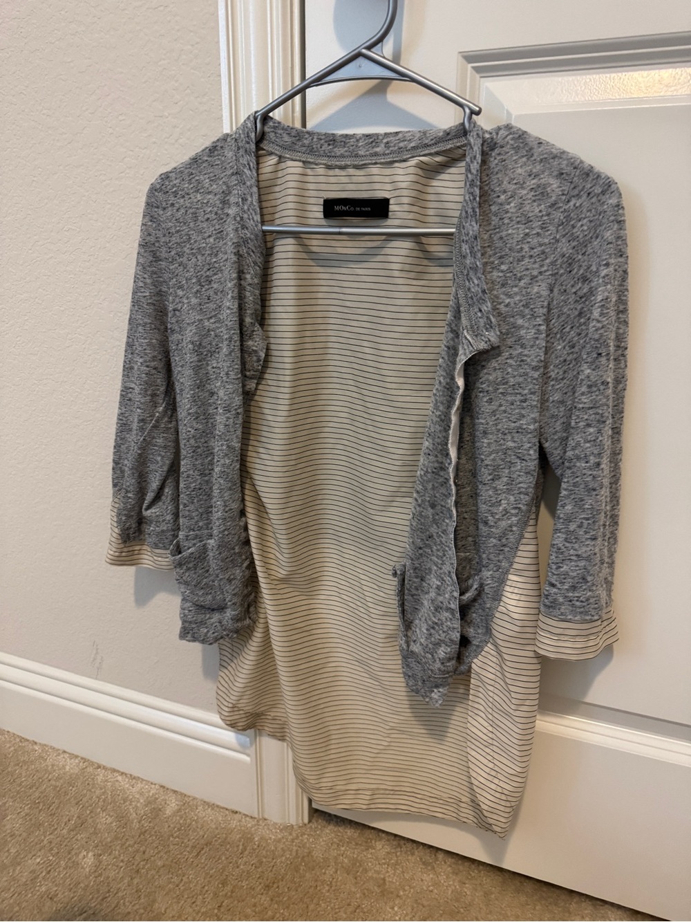 MO&Co. women striped panel gray cardigan size S